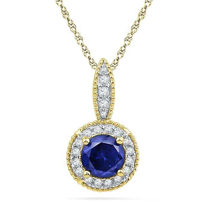 gndatlanta Necklaces 10k Yellow Gold Round Created Blue Sapphire Solitaire Diamond Pendant 16 Cttw gndatlanta Necklaces 10k Yellow Gold Round Created Blue Sapphire Solitaire Diamond Pendant 16 Cttw