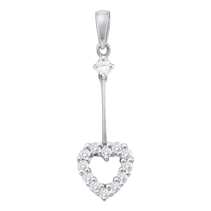 gndatlanta Necklaces 14k White Gold Round Diamond Dangle Heart Pendant 15 Cttw