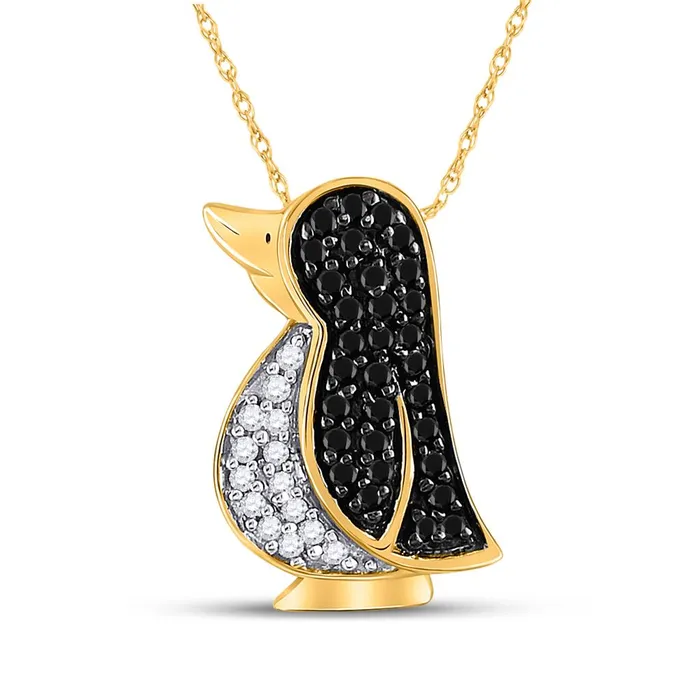 gndatlanta Necklaces 14k Yellow Gold Black Diamond Penguin Animal Pendant 14 Cttw gndatlanta Necklaces 14k Yellow Gold Black Diamond Penguin Animal Pendant 14 Cttw