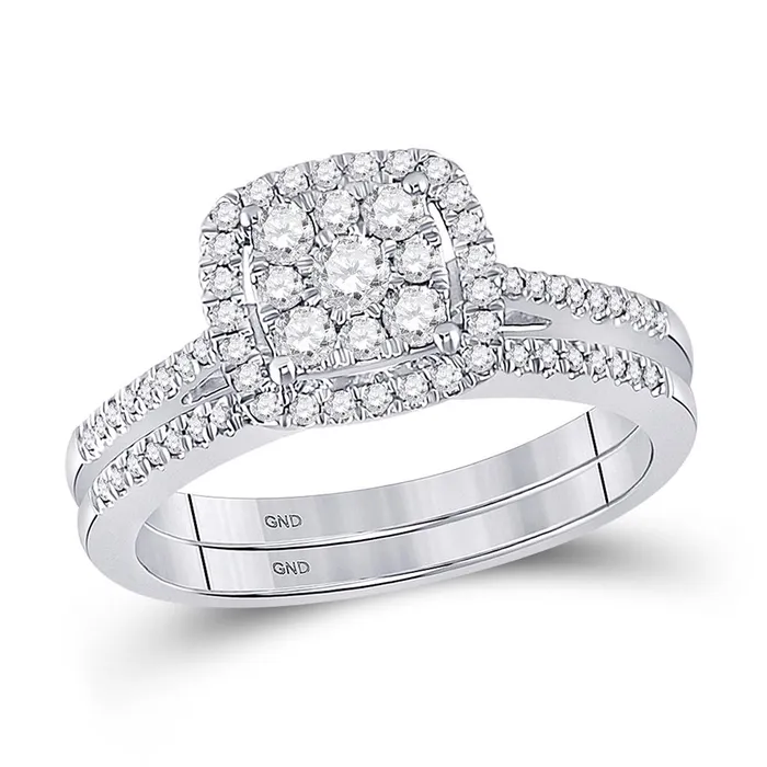 gndatlanta Rings 14k White Gold Round Diamond Bridal Wedding Ring Set 12 Cttw