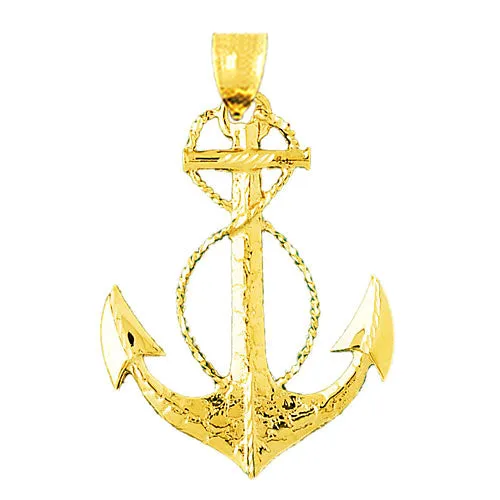 Goldia 14K Gold Sailor Rope with Ship Anchor Pendant Necklaces