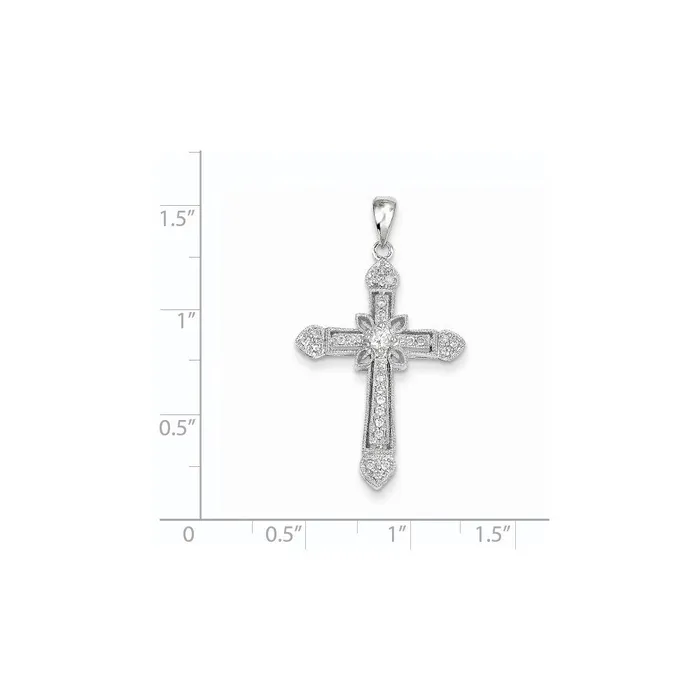 Goldia 14k White Gold Filigree Real Diamond Cross Pendant Necklaces