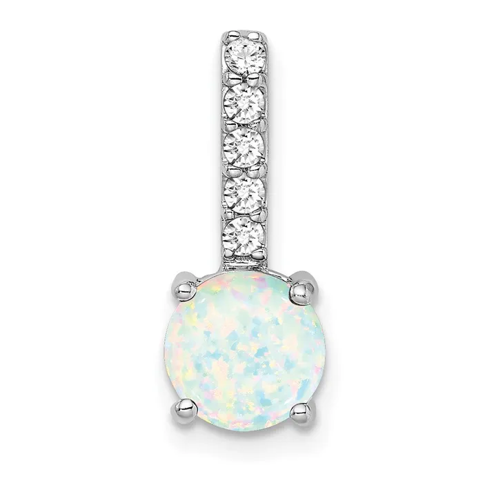 Goldia 14k White Gold Round Created Opal and Real Diamond Pendant Necklaces