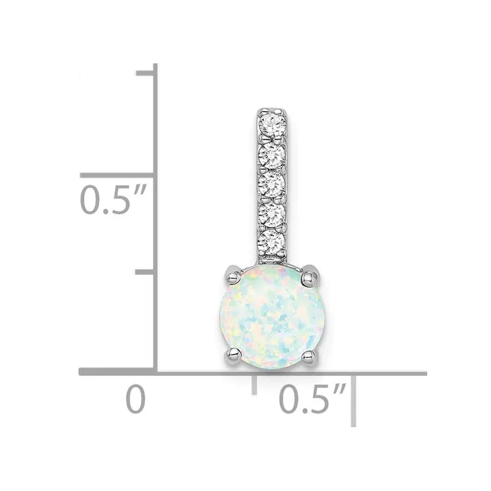 Goldia 14k White Gold Round Created Opal and Real Diamond Pendant Necklaces