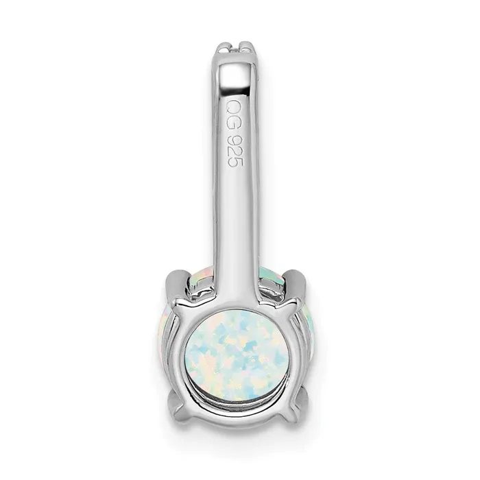 Goldia 14k White Gold Round Created Opal and Real Diamond Pendant Necklaces