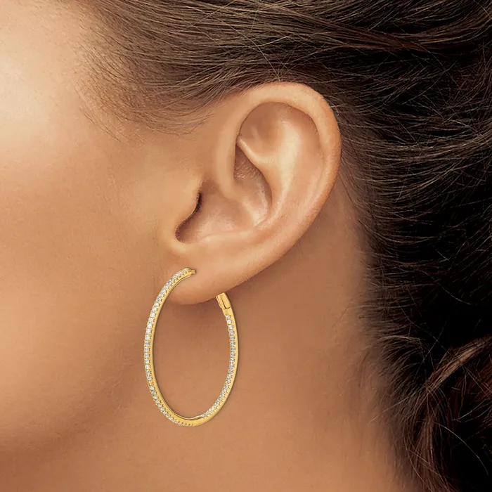 Goldia 14k Yellow Gold 1 Ct Lab Grown Diamond VSSI G In and Out Hoop Earrings Earrings