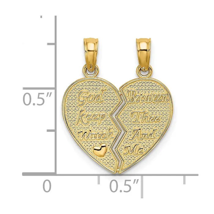 Goldia 14k Yellow Gold BreakApart KEEP WATCH BETWEEN Heart Charm Charm Necklaces