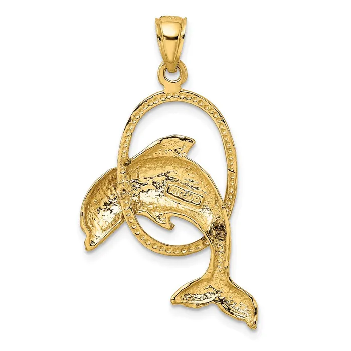 Goldia Charm Necklaces 14k Yellow Gold Dolphin Jumping Through Hoop Charm
