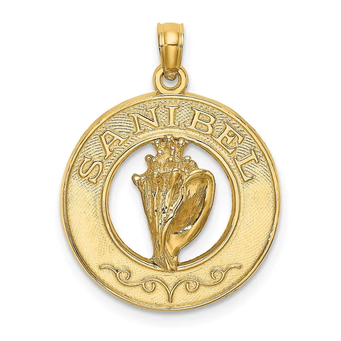 Goldia Charm Necklaces 14k Yellow Gold SANIBEL wConch Shell Circle Charm