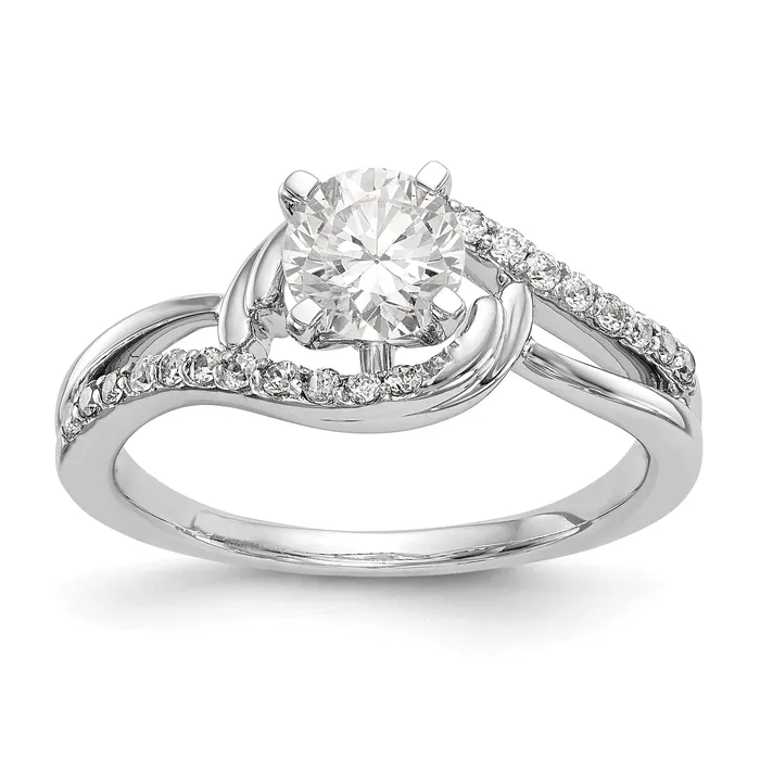 Goldiacom 14k White Gold Diamond Round CZ By Pass Engagement Ring Rings