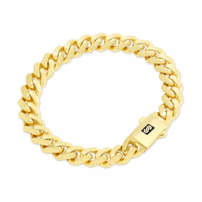 Goldiacom Bracelets 10K Yellow Gold Miami Cuban 9mm Royal Monaco Chain Bracelet 7 75 8 85 9