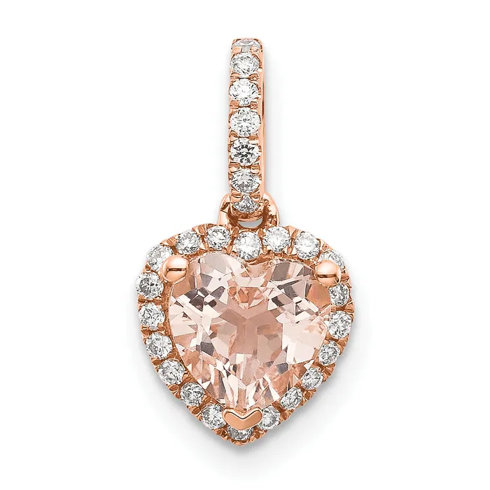 Goldiacom Necklaces 14K Rose Gold Morganite and Diamond Pendant