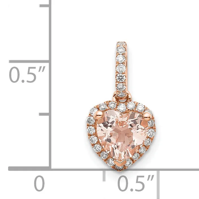 Goldiacom Necklaces 14K Rose Gold Morganite and Diamond Pendant