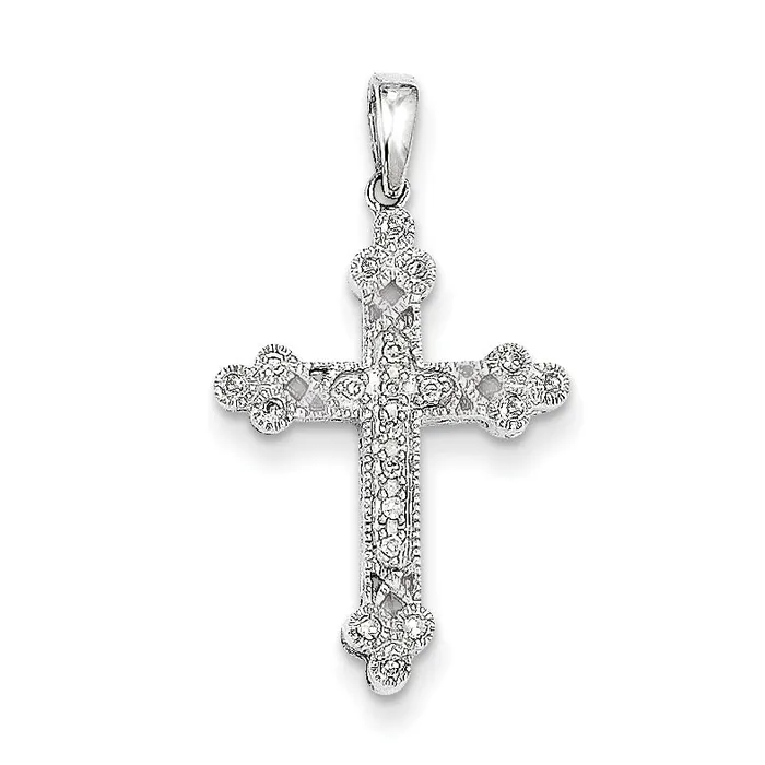 Goldiacom Necklaces 14K White Gold Diamond Filigree Cross Pendant