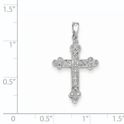 Goldiacom Necklaces 14K White Gold Diamond Filigree Cross Pendant