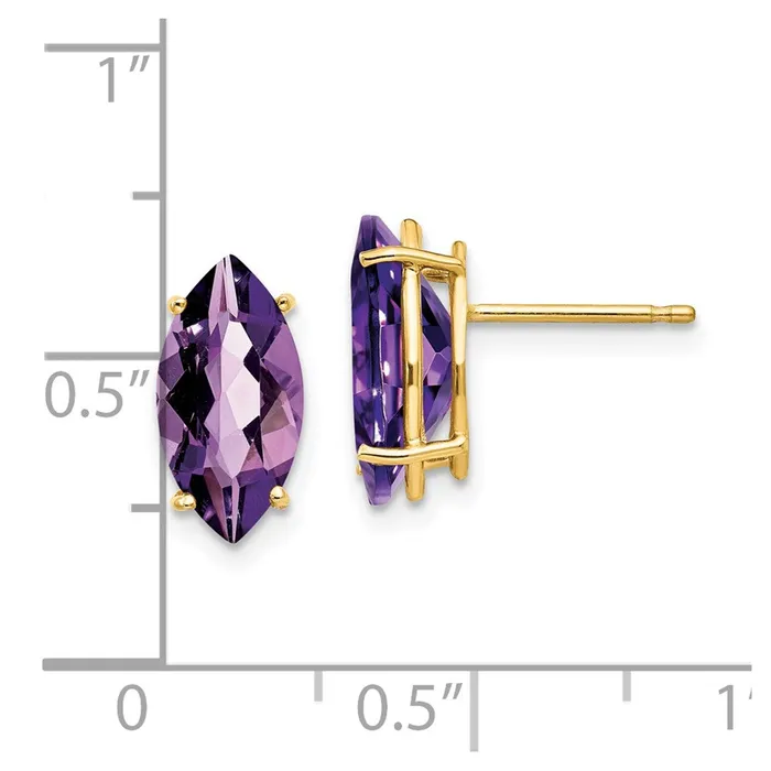 Goldia Earrings 14k Yellow Gold 12x6mm Marquise Amethyst Earrings