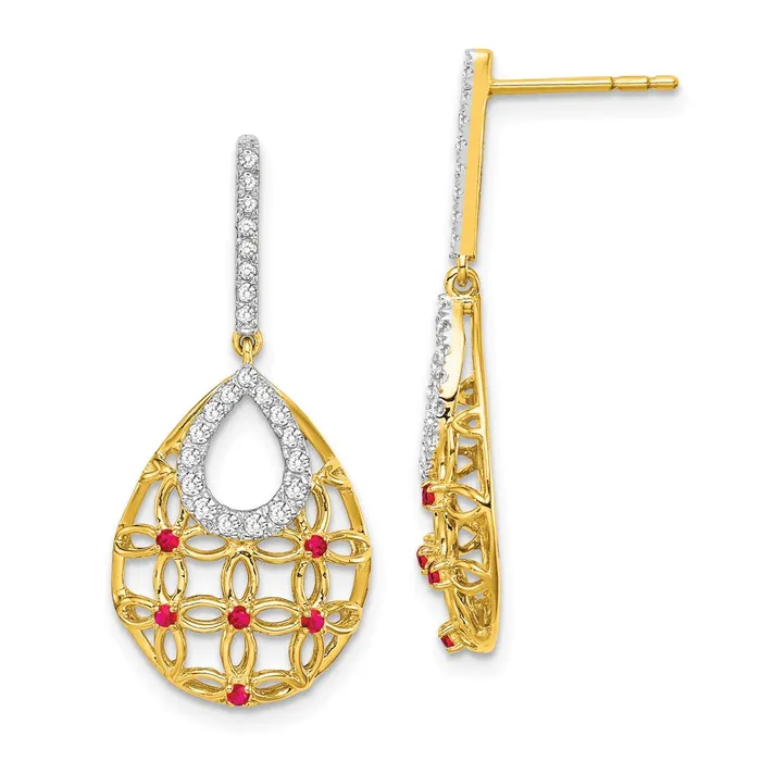 Goldia Earrings 14k Yellow Gold Ruby and Real Diamond Dangle Earrings