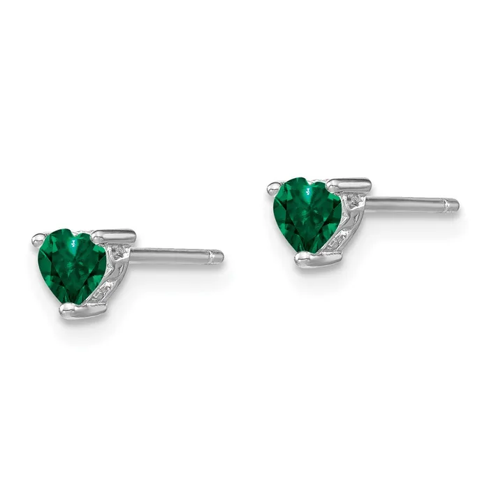 Goldia Earrings Sterling Silver 4mm Heart Created Emerald Post Earrings