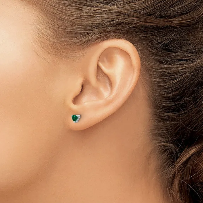 Goldia Earrings Sterling Silver 4mm Heart Created Emerald Post Earrings