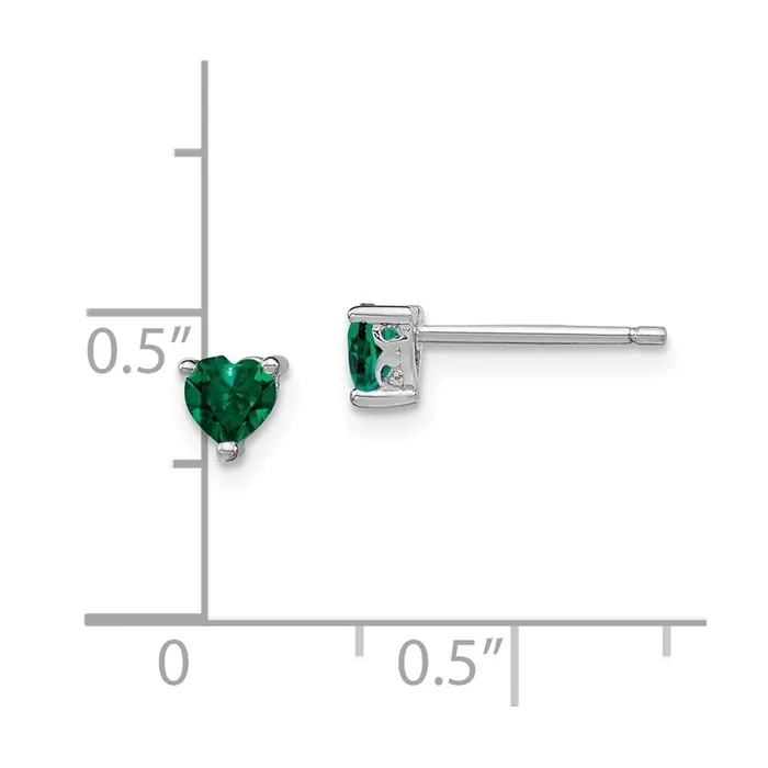 Goldia Earrings Sterling Silver 4mm Heart Created Emerald Post Earrings