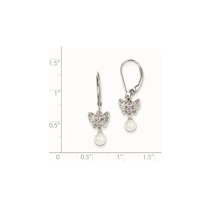 Goldia Earrings Sterling Silver FW Cultured Pearl Pink Quartz Diamond Earrings