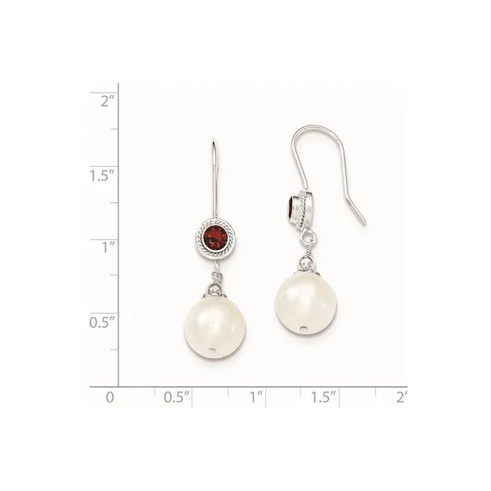 Goldia Earrings Sterling Silver Garnet FW Cultured Pearl Drop Earrings