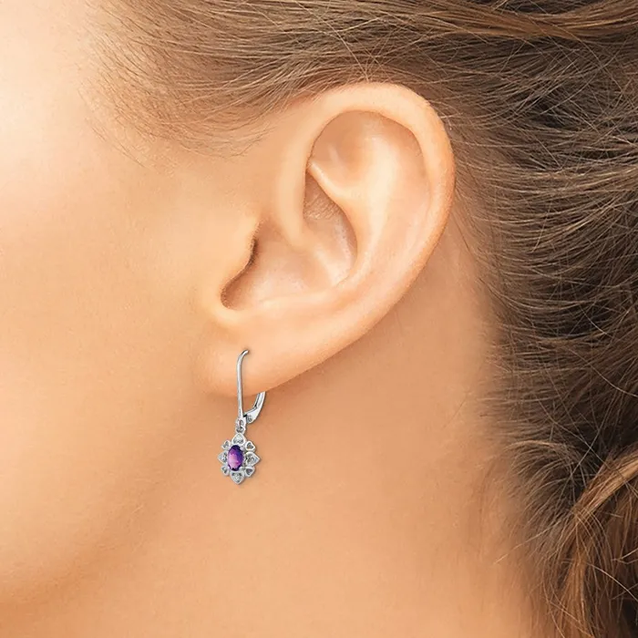 Goldia Earrings Sterling Silver Rhodiumplated Amethyst and Diamond Earrings