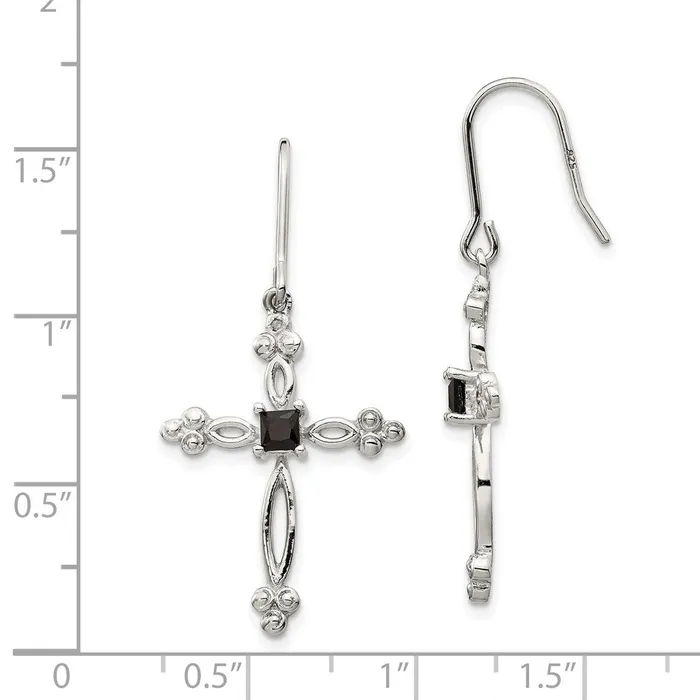 Goldia Earrings Sterling Silver Rhodiumplated Polished Diamond Accent u0026 Black CZ Budded Cross Dangle Earrings