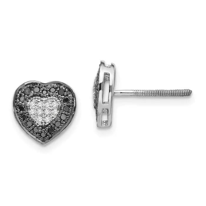 Goldia Earrings White Night Sterling Silver Rhodiumplated Black and White Diamond Heart Post Earrings