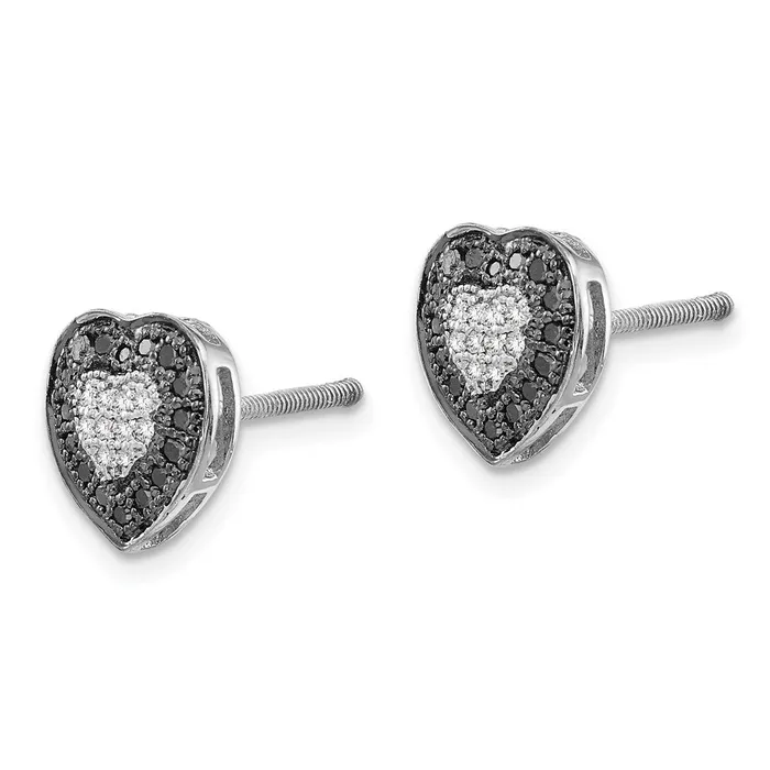 Goldia Earrings White Night Sterling Silver Rhodiumplated Black and White Diamond Heart Post Earrings
