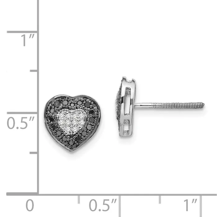 Goldia Earrings White Night Sterling Silver Rhodiumplated Black and White Diamond Heart Post Earrings