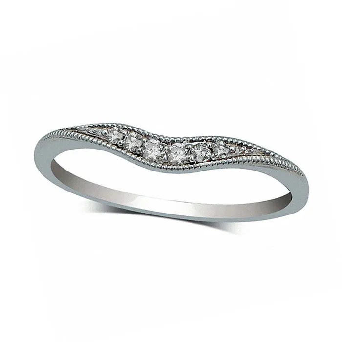 Goldia Natural Diamond Accent Antique VintageStyle Contour Band in Solid 14K White Gold Rings