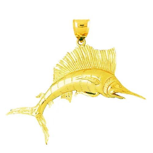 Goldia Necklaces 14K Gold 70MM 3D Sailfish Pendant