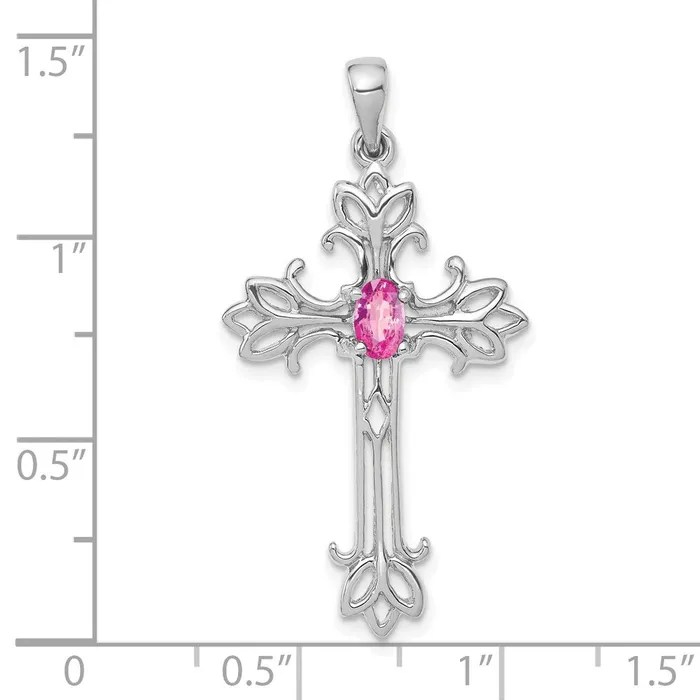 Goldia Necklaces 14k White Gold 5x3mm Oval Pink Sapphire cross Pendant