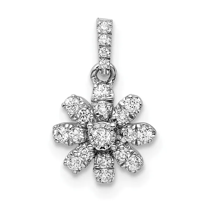 Goldia Necklaces 14k White Gold Polished Real Diamond Flower Pendant