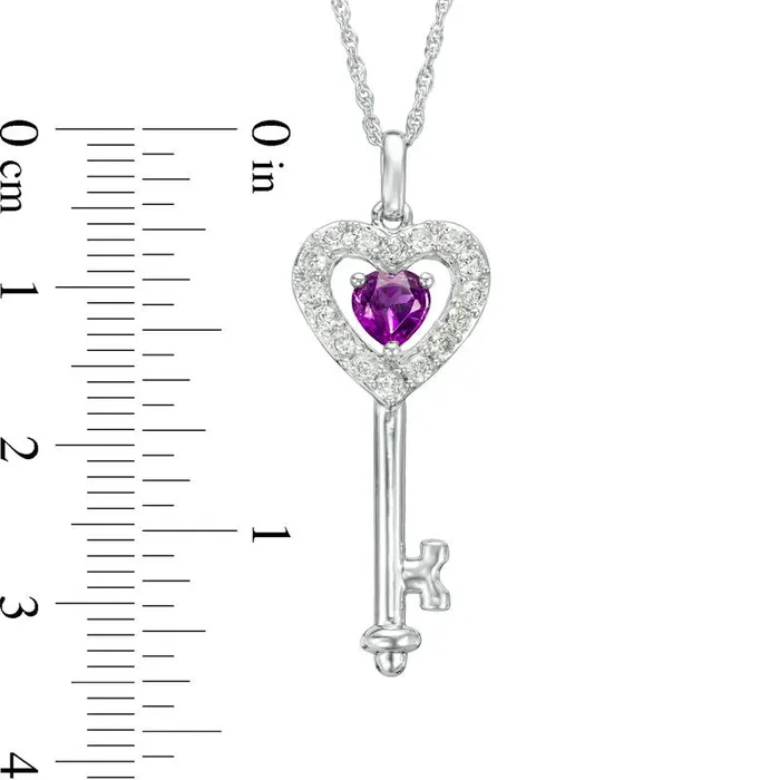 Goldia Necklaces 50mm Amethyst and LabCreated White Sapphire HeartTop Key Pendant in Sterling Silver Goldia Necklaces 50mm Amethyst and LabCreated White Sapphire HeartTop Key Pendant in Sterling Silver