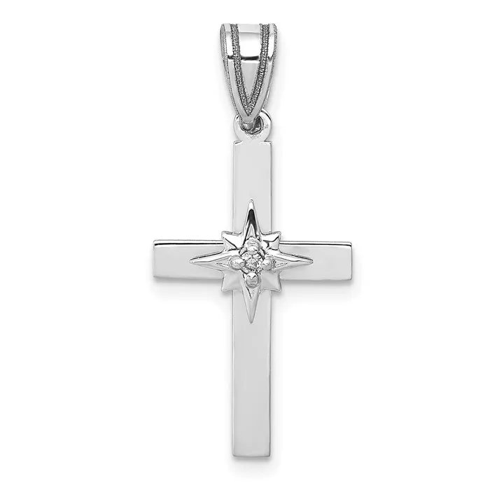 Goldia Necklaces Solid 14k White Gold 01ct Simulated CZ Cross Pendant