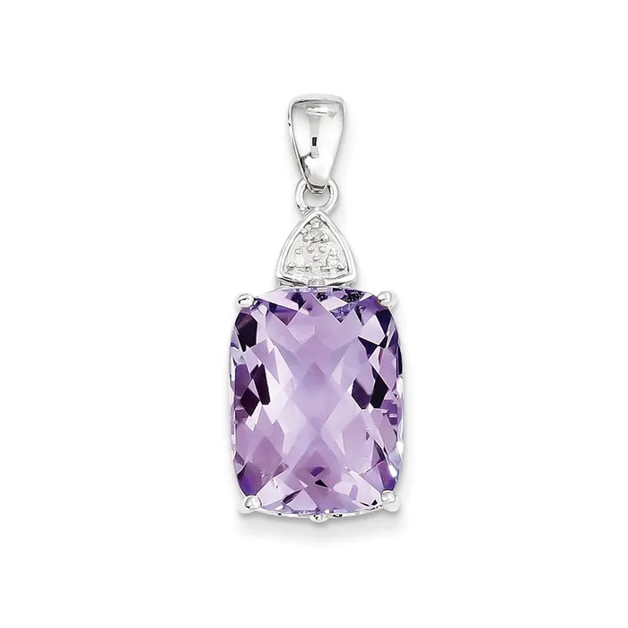 Goldia Necklaces Sterling Silver Pink Quartz and Diamond Pendant