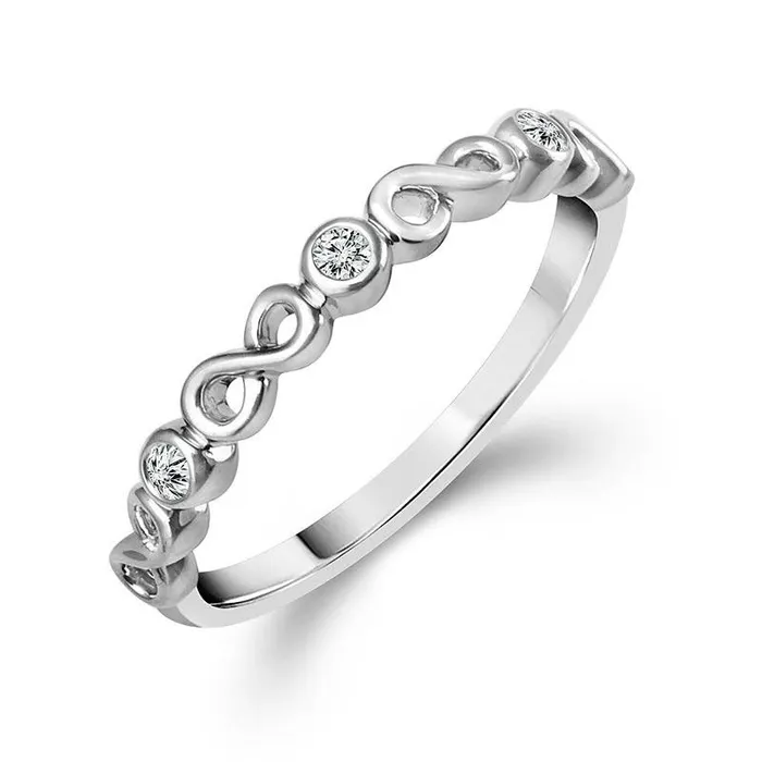 Goldia Rings 005 CT TW Natural Diamond Three Stone Alternating Infinity Stackable Band in Solid 10K White Gold