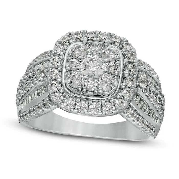 Goldia Rings 15 CT TW Natural Diamond Double Cushion Frame MultiRow Engagement Ring in Solid 10K White Gold Goldia Rings 15 CT TW Natural Diamond Double Cushion Frame MultiRow Engagement Ring in Solid 10K White Gold