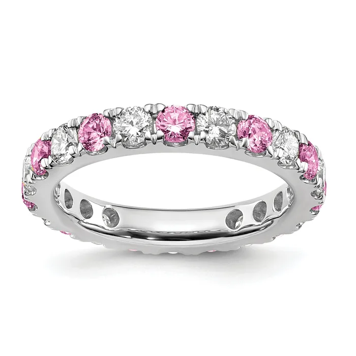 Goldia Rings 14k White Gold 1 Ct Lab Grown Diamond VSSI G and Lab Created Pink Sapphire Eternity Band Ring