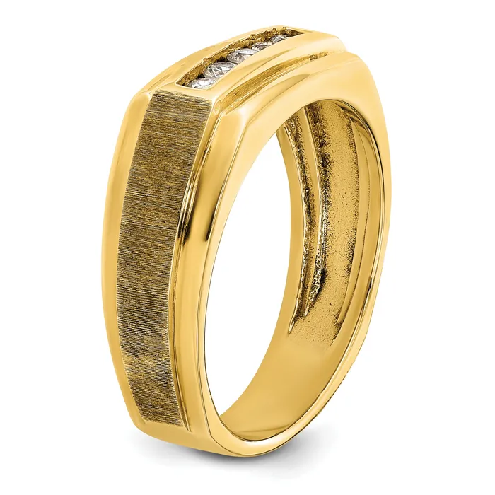 Goldia Rings 14k Yellow Gold 14 Ct Lab Grown Diamond VSSI G Polished and Satin Five Stone Mens Ring