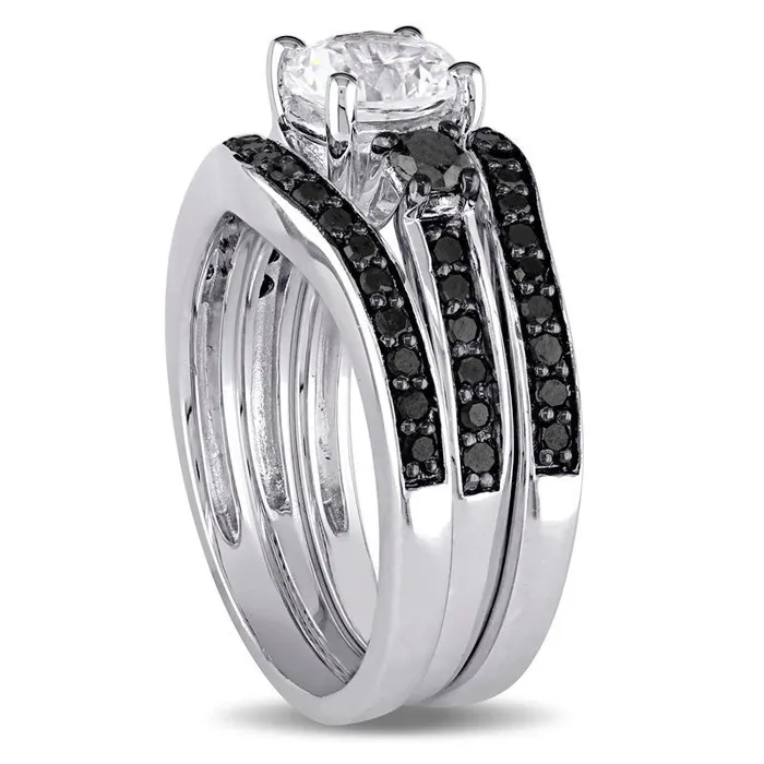 Goldia Rings 65mm LabCreated White Sapphire and 075 CT TW Enhanced Black Diamond Three Piece Bridal Engagement Ring Set in Sterling Silver Goldia Rings 65mm LabCreated White Sapphire and 075 CT TW Enhanced Black Diamond Three Piece Bridal Engagement Ring Set in Sterling Silver