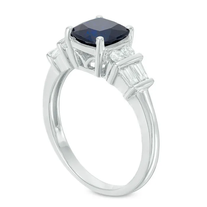 Goldia Rings 70mm CushionCut LabCreated Blue and White Sapphire Double Collar Ring in Sterling Silver Goldia Rings 70mm CushionCut LabCreated Blue and White Sapphire Double Collar Ring in Sterling Silver