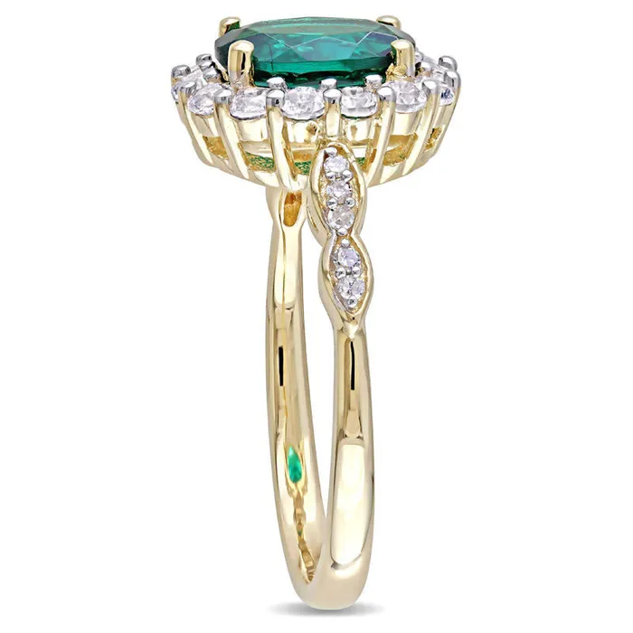Goldia Rings Oval LabCreated Emerald White Topaz and Diamond Accent Frame Ring in Solid 14K Gold