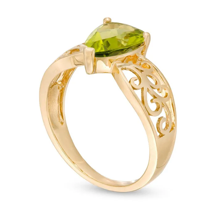 Goldia Rings PearShaped Peridot Wide Filigree Ring in Solid 10K Yellow Gold Goldia Rings PearShaped Peridot Wide Filigree Ring in Solid 10K Yellow Gold