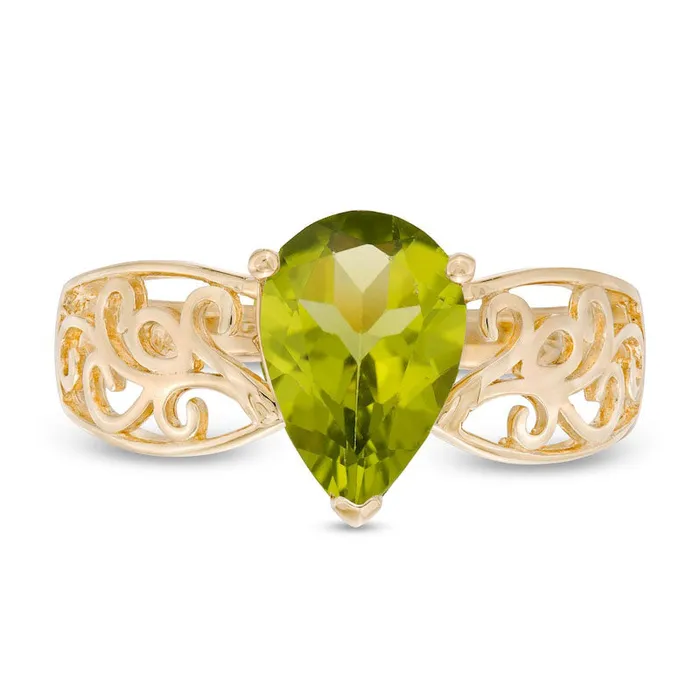 Goldia Rings PearShaped Peridot Wide Filigree Ring in Solid 10K Yellow Gold Goldia Rings PearShaped Peridot Wide Filigree Ring in Solid 10K Yellow Gold