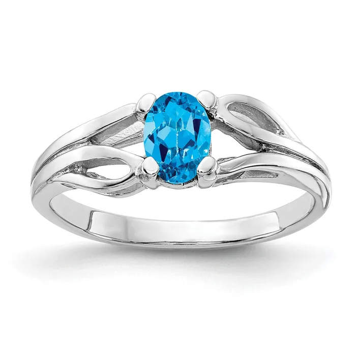 Goldia Rings Solid 14k White Gold 6x4mm Oval Simulated Blue Topaz Ring