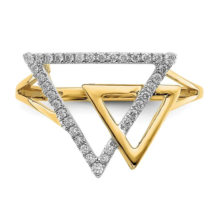 Goldia Rings Solid 14k Yellow Gold Polished Double Triangle Simulated CZ Ring