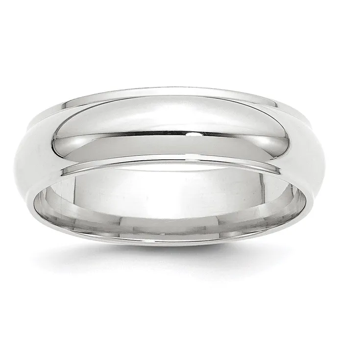 Goldia Rings Solid 18K White Gold 6mm Half Round with Edge MensWomens Wedding Band Ring Size 6